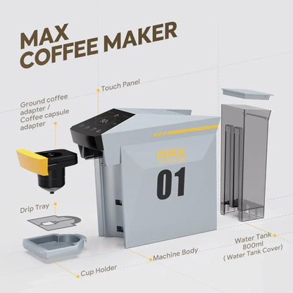 Multi-Function Coffee Maker for Nespresso, K-Cup & Dolce Gusto - 19-Bar Espresso with Hot Water Option