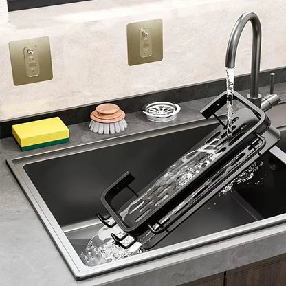 Self-Emptying Sink Shelf in Aluminum – No Drilling Kitchen Organizer