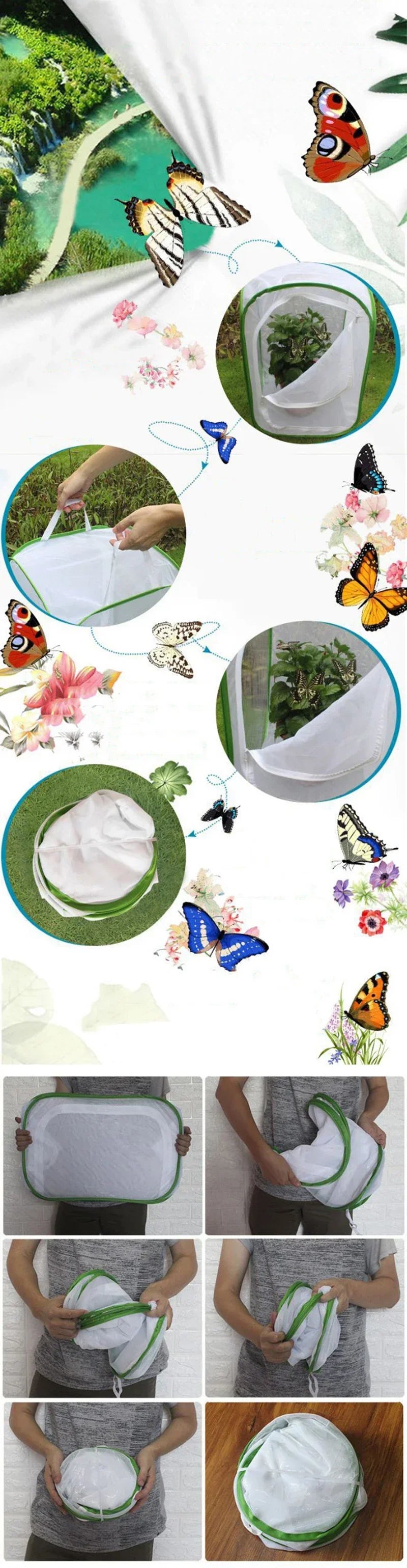 Foldable Insect Habitat | Ventilated Net Enclosure for Butterflies & Bugs
