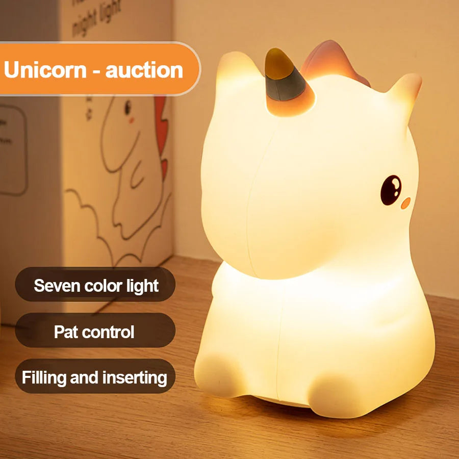 LED Unicorn Night Light | Soft Silicone, Rechargeable via USB | Touch Control & Dual Brightness | Perfect for Kids' Rooms & Gift Option