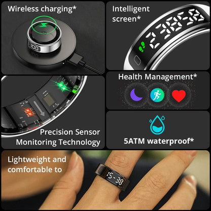 Fitness Tracker Ring with OLED Screen | Monitors Heart Rate, SpO₂, Sleep, Stress, Activity, 5ATM Waterproof, Wireless Charging