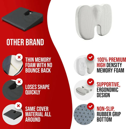 Ergonomic Seat Cushion with U-Shaped Cutout | Memory Foam Office Pillow with Washable Cover