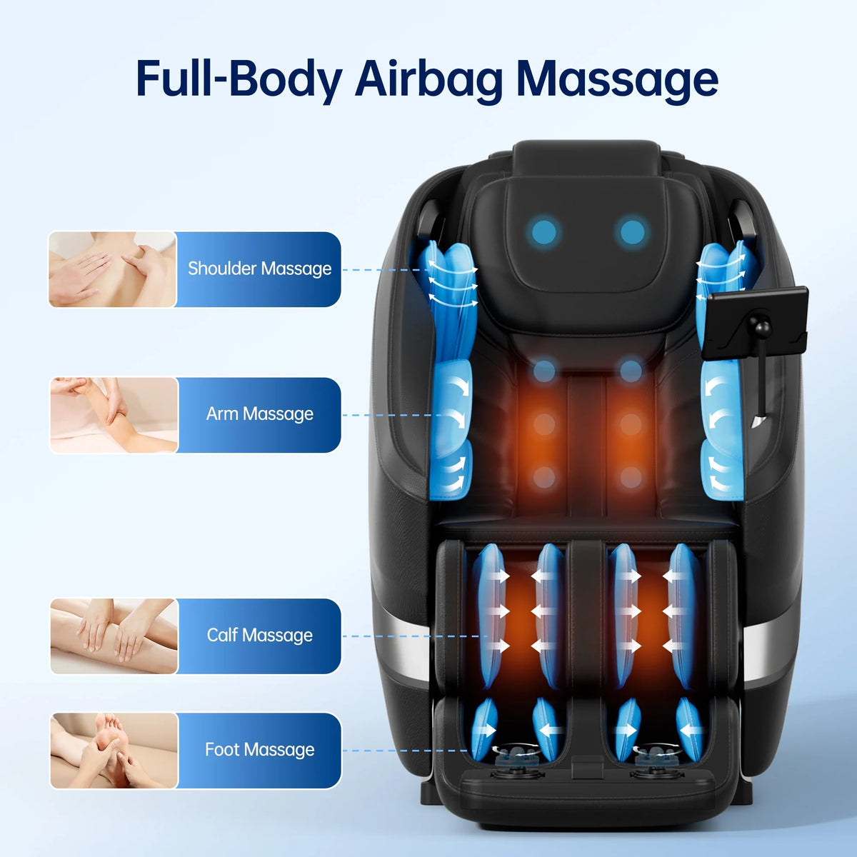 Full Body Massage Chair with 18 Rollers, 24 Airbags, Heat & Bluetooth