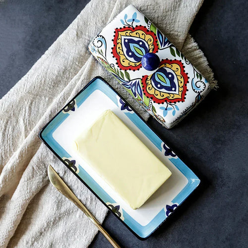 Tuscan Style Hand-Painted Butter Dish