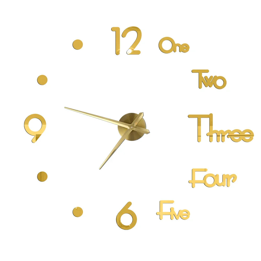 DIY 3D Mirrored Acrylic Wall Clock - Self-Adhesive Home Decor for Kitchen and Living Room