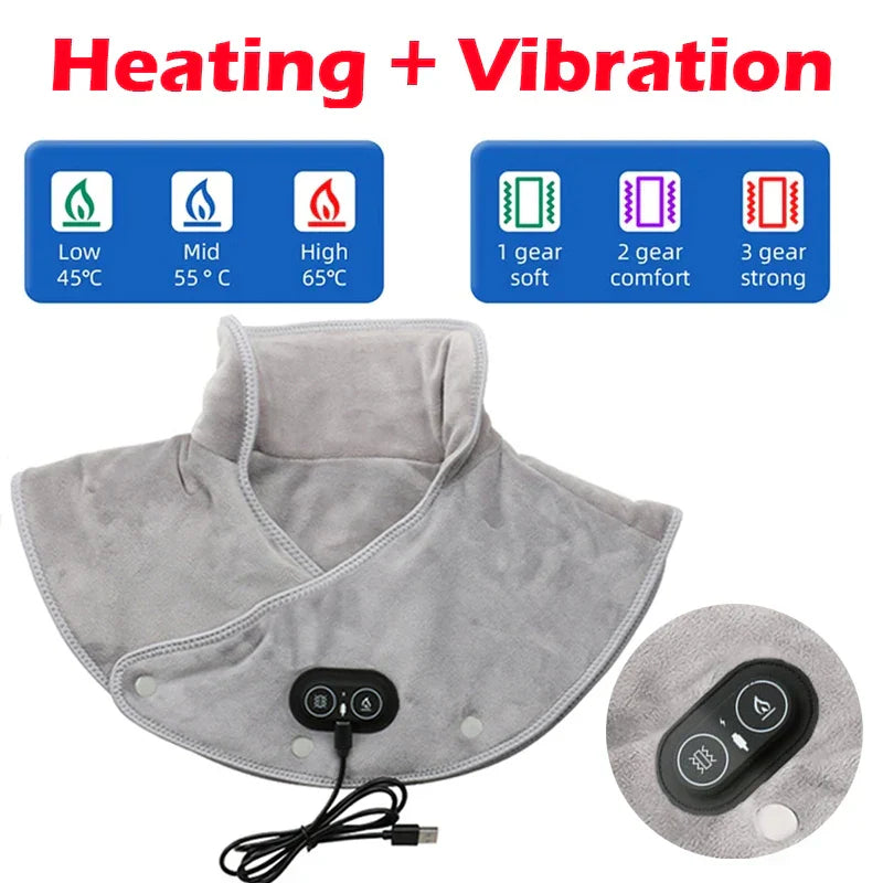 USB Heating Pillow with Vibration for Neck and Shoulder Massage | Soft Plush | 3 Temperature Settings & Timer