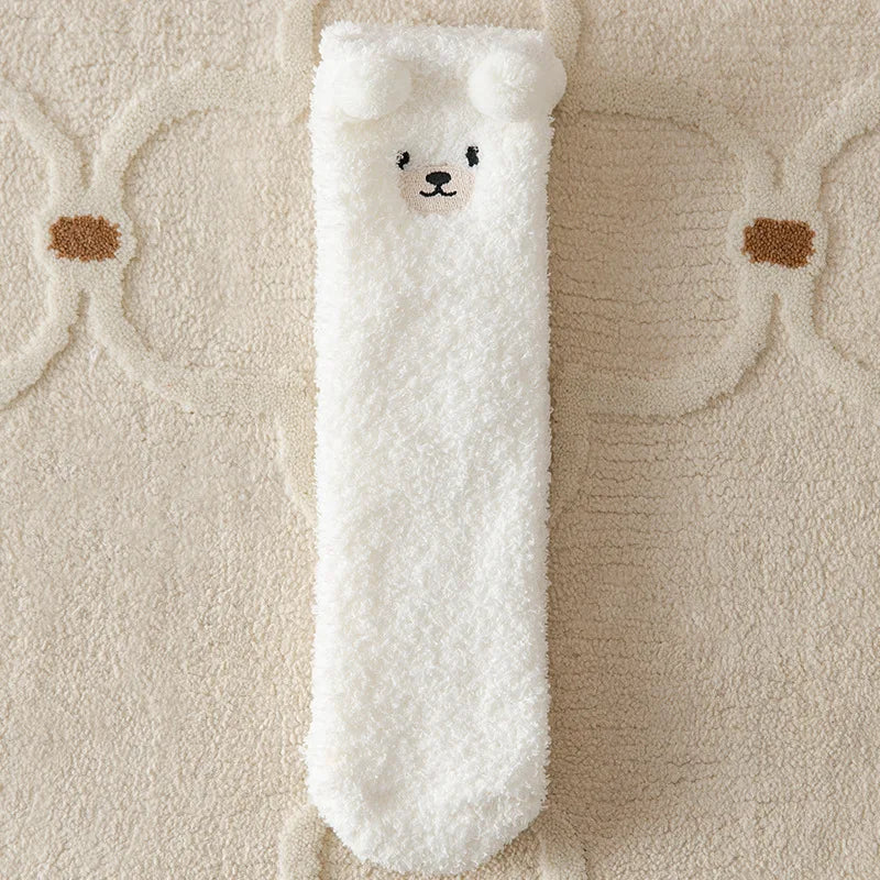 Warm Fuzzy Socks for Women | Soft & Plush | 3D Bear Print | Japanese-Korean Style