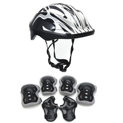 Children's Safety Helmet Set | 7-Piece Protection Gear with Knee, Elbow, and Wrist Pads | Adjustable Fit | Shock Absorbing | Great for Biking and Skating