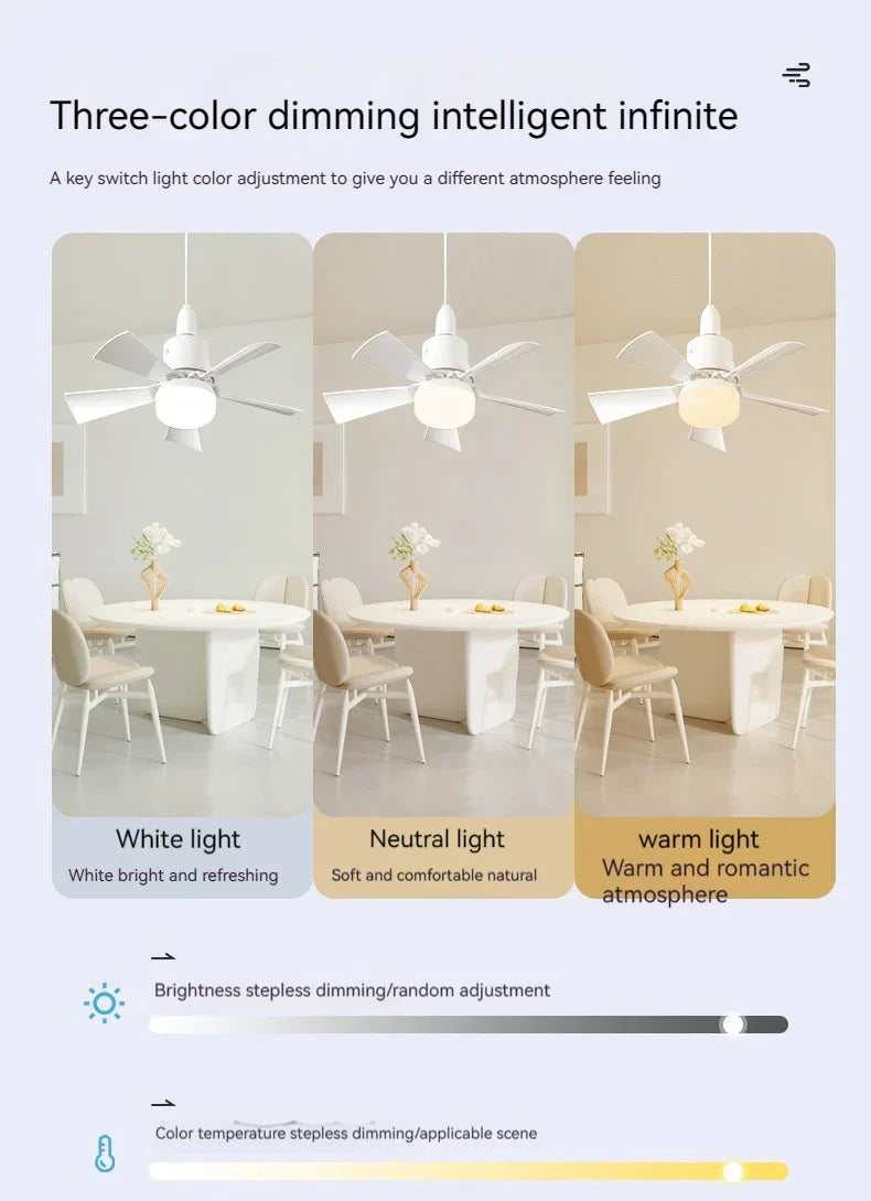 30W Remote-Controlled Ceiling Fan Light - LED Dimming, Quiet Design for Bedroom & Living Room