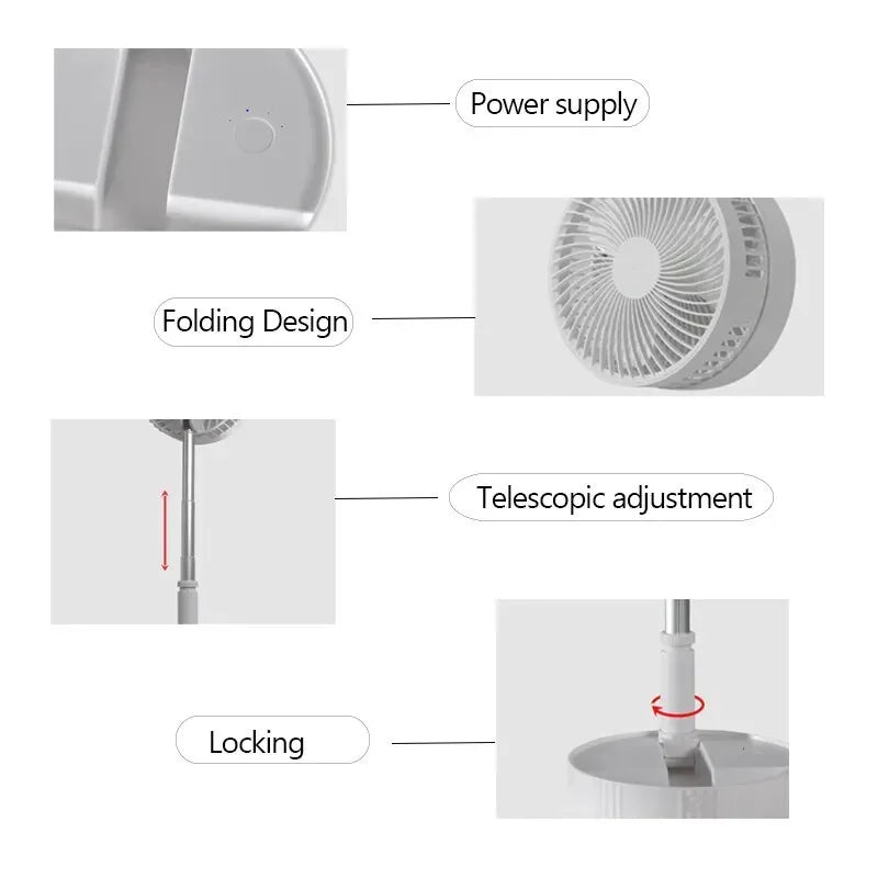 Portable Folding Fan with 7200mAh Rechargeable Battery – Low Noise, 4 Speeds