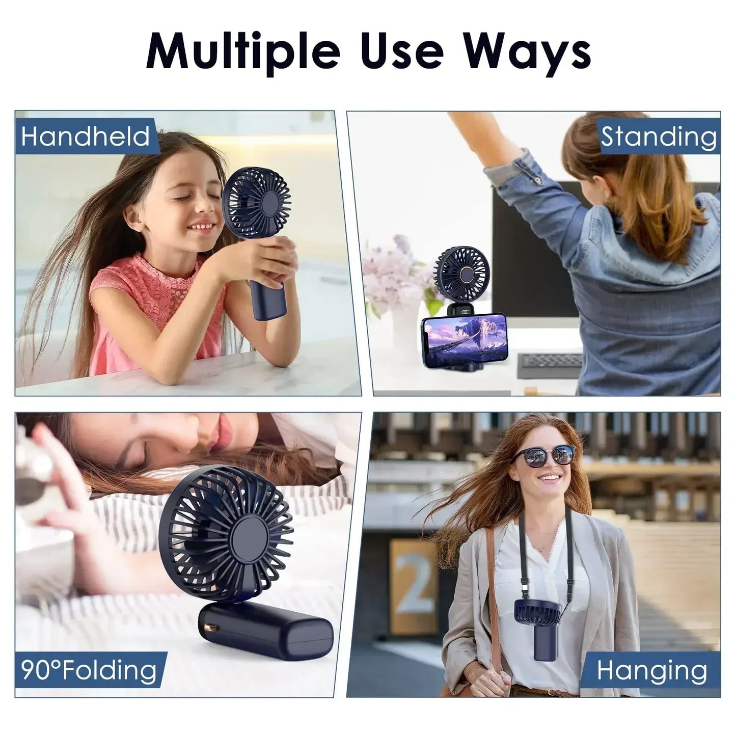 Portable Mini Fan 5000mAh – Wireless USB Rechargeable with Digital Screen and Phone Holder, 5-Speed Neck Hanging Design