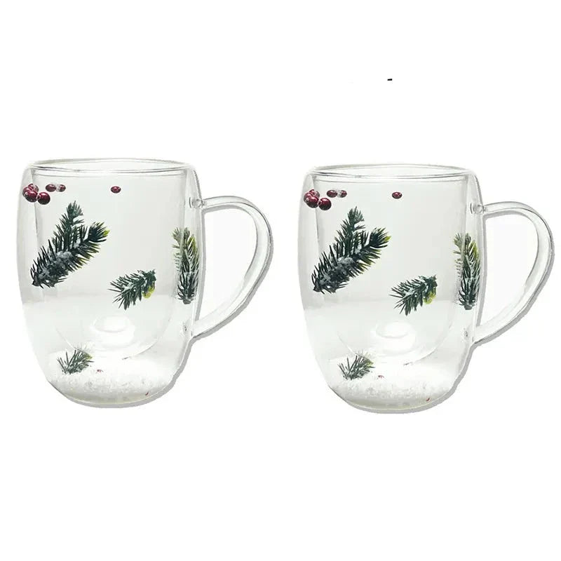 Set of 2 Floral Infused Double-Wall Glass Mugs