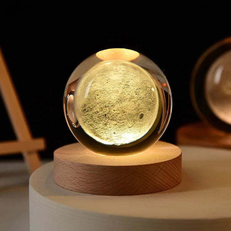 3D Engraved Universe Lamp | Soothing Ambient Light | Crystal Glass & Wood