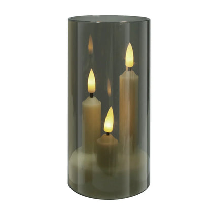 LED Candle with Triple Wicks | Glass-Enclosed Flickering Flame Effect | Battery-Powered, Flameless Candle | Safe and Authentic | Warm White Light