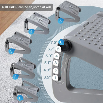 Under Desk Footrest with Massage Rollers – 6 Adjustable Heights & Tilted Design