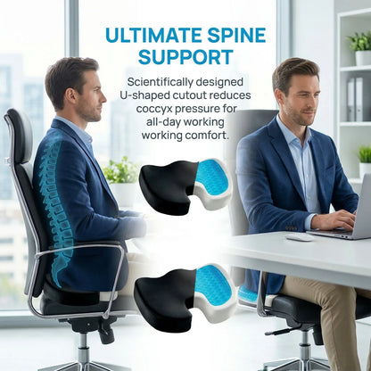 Memory Foam Seat Cushion with Cooling Gel | Office Chair Pillow for Coccyx with Non-Slip Base and Breathable Cover