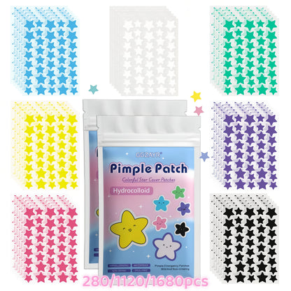 Seven-Color Star Pimple Patches (280/1120/1680pcs) – Fun, Invisible Hydrocolloid Dots for Gentle Skincare