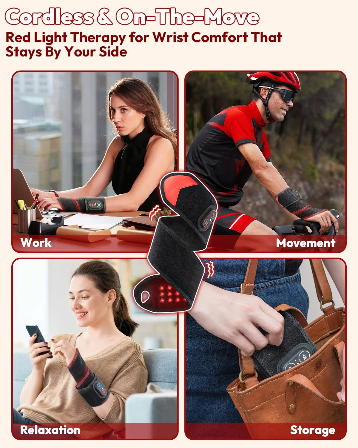 Wireless Red and Infrared Light Therapy Wrap with Heat and Vibration – 3 Settings, USB-C