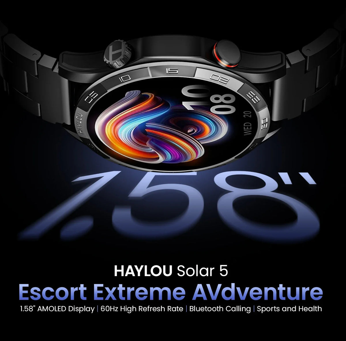 Smartwatch with 1.58" AMOLED Screen, Bluetooth Calling, 100+ Sports Modes & 24-Hour Health Tracking
