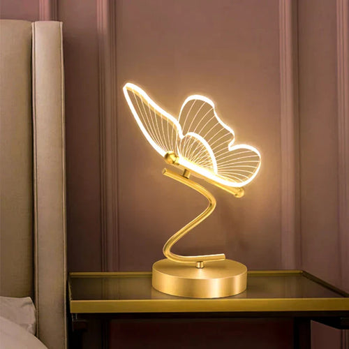 Elegant Butterfly Design Table Lamp | 3 Light Colors | Gold & Acrylic