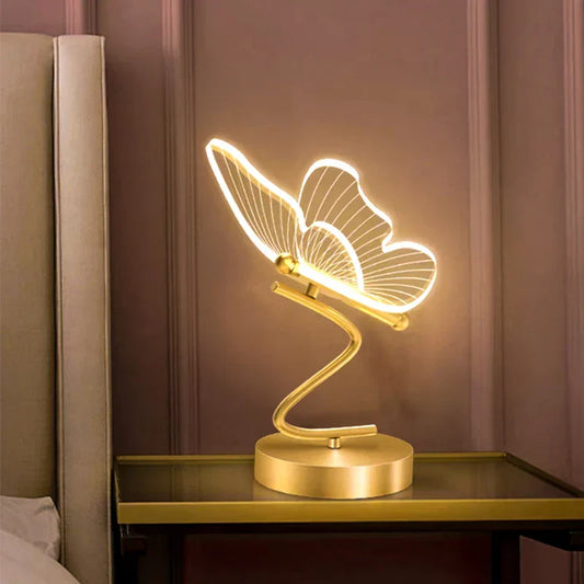 Elegant Butterfly Design Table Lamp | 3 Light Colors | Gold & Acrylic