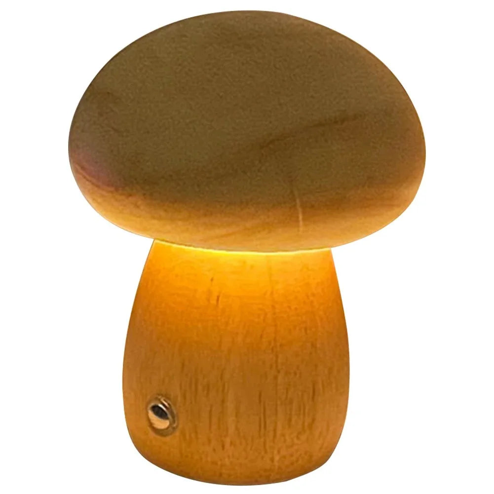 Dimmable Wooden Mushroom Night Light with USB Charging