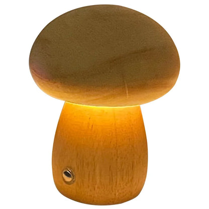 Dimmable Wooden Mushroom Night Light with USB Charging