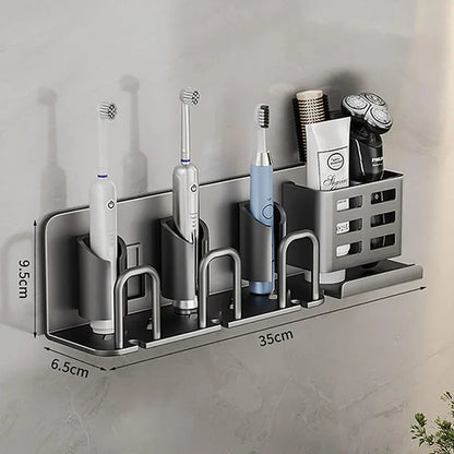 Aluminum Toothbrush Holder with Wand | Multifunctional & No Drill Organizer