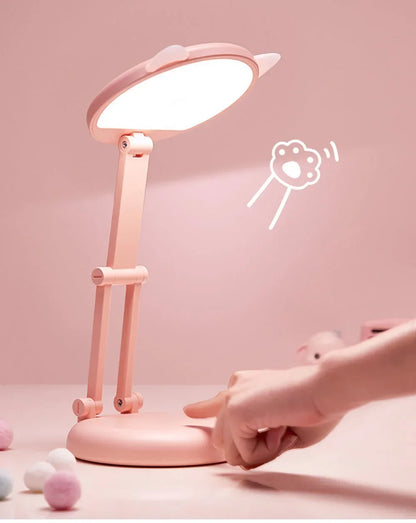 Portable Pink Cat Ear Desk Lamp - Foldable Eye-Caring Night Light for Study