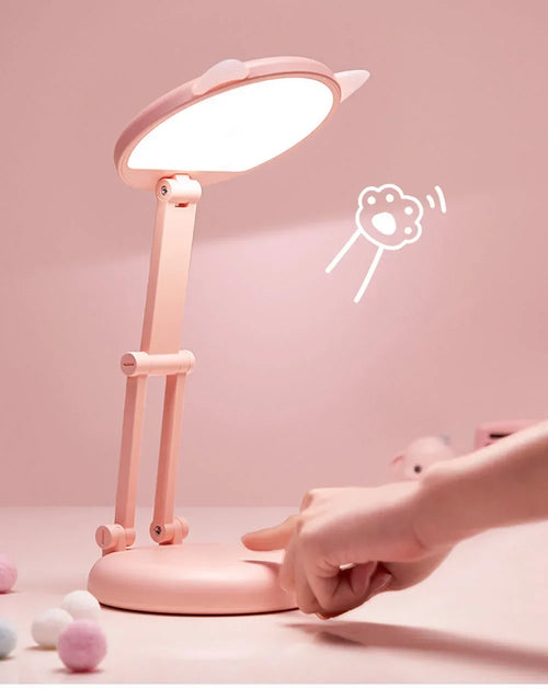 Portable Pink Cat Ear Desk Lamp - Foldable Eye-Caring Night Light for Study