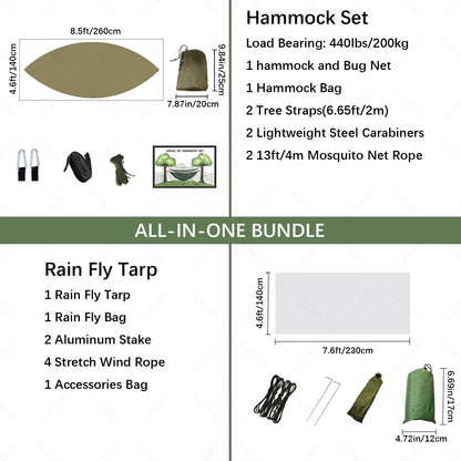 Lightweight Hammock with Mosquito Net & Tarp - Weather-Resistant for Camping & Hiking