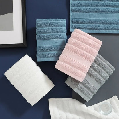Set of 4 Absorbent Cotton Face Towels 35x35 cm with Ribbed Design for Bath, Travel, and Gym