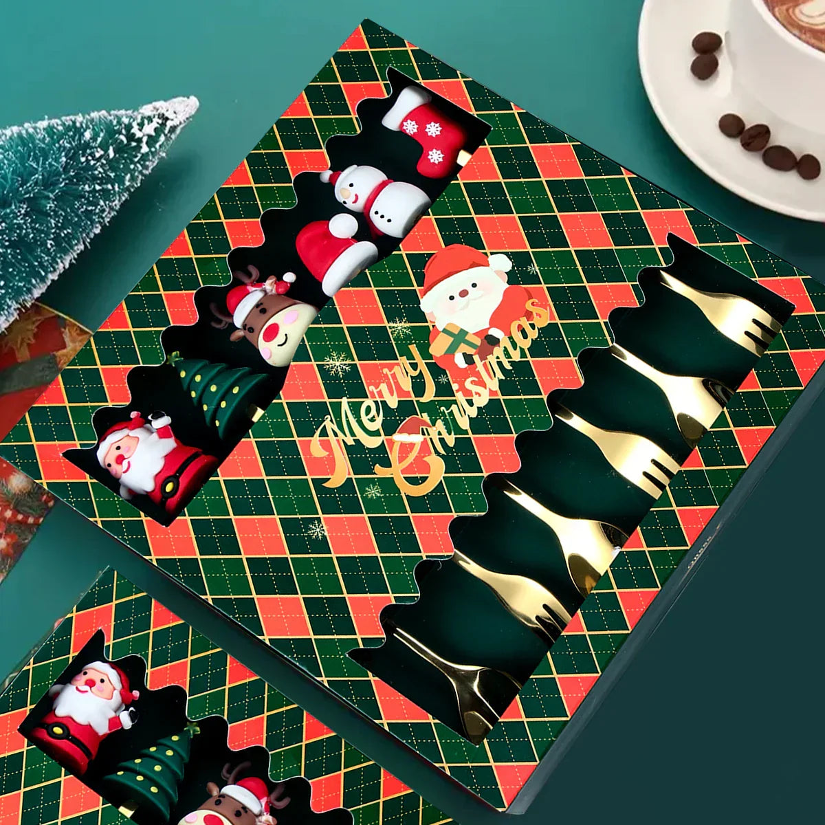 Luxury Christmas Cutlery Set – Gold Fork and Spoon with Santa Design