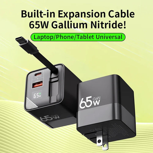 Compact TurboCharge USB-C Adapter with Integrated Cable