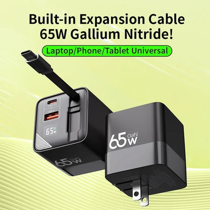Compact USB-C Charger with Built-in Type-C Cable