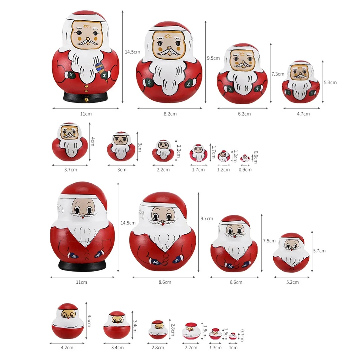 Set of 10 Wooden Russian Nesting Dolls - Matryoshka Dolls