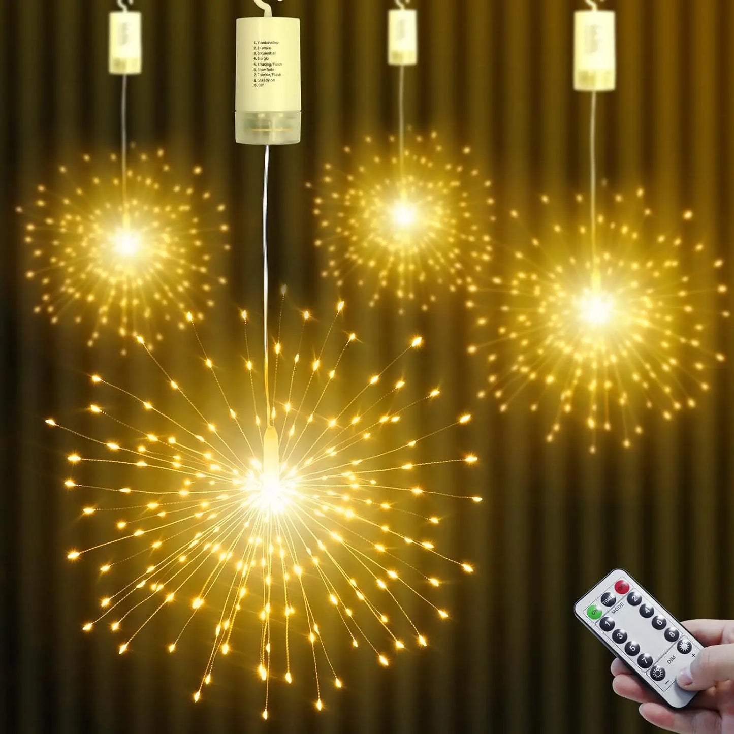 Waterproof LED Firework Lights with Remote – 150/200 LEDs, 8 Modes, Warm White, Cool White, Colorful or Blue