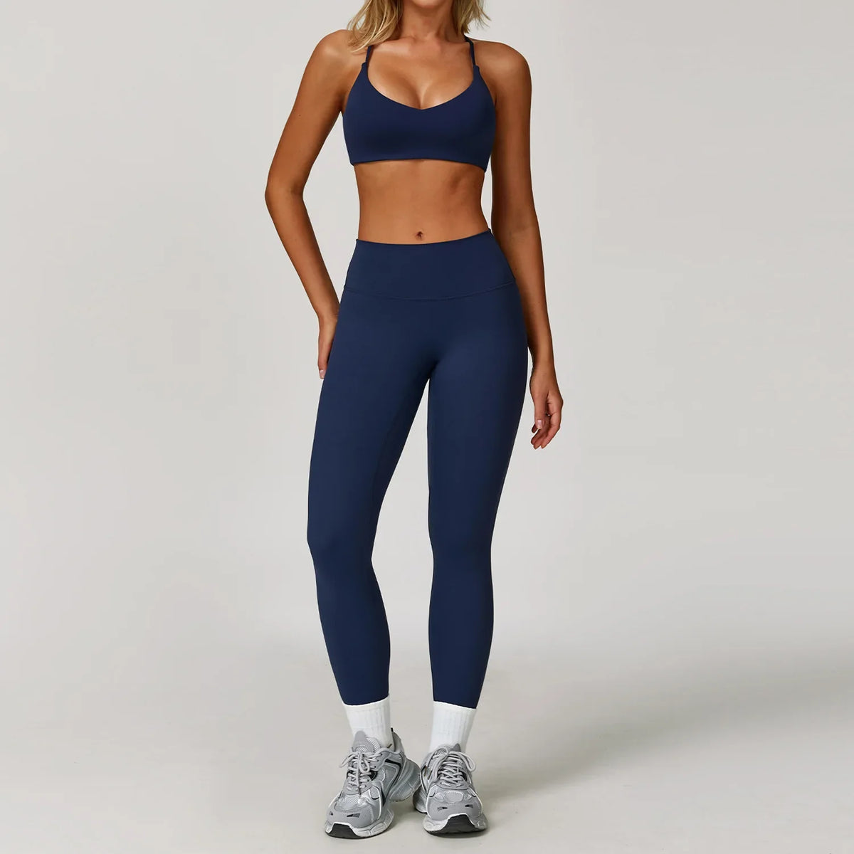 Women's Long Sleeve Sports Bra and Leggings Workout Set - Seamless Yoga Outfit with Breathable Stretch Material