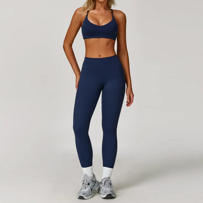 Women's Long Sleeve Sports Bra and Leggings Workout Set - Seamless Yoga Outfit with Breathable Stretch Material