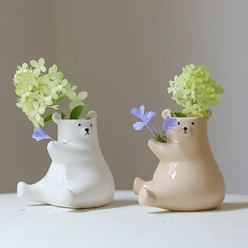 Floral Vase with Bear Design