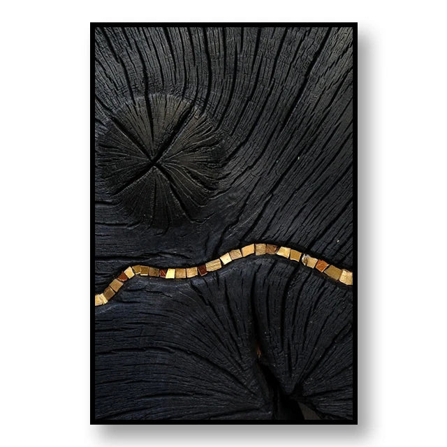 Sophisticated Black and Gold Tree Ring Canvas Art for Home
