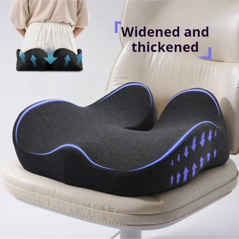 Ergonomic Seat Cushion with Extra Thick Memory Foam for Coccyx and Hip Support