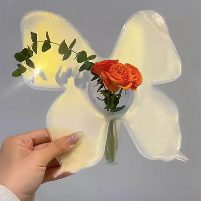 Clear Flower Vase with Artistic Butterfly Design