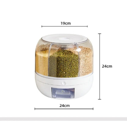 Revolving Grain Storage Dispenser with Clear View Design