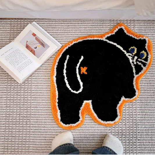 Cat-Themed Black Mat for Home Decor