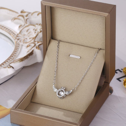 Angel Wings Pendant Necklace – Titanium Steel with Rhinestones