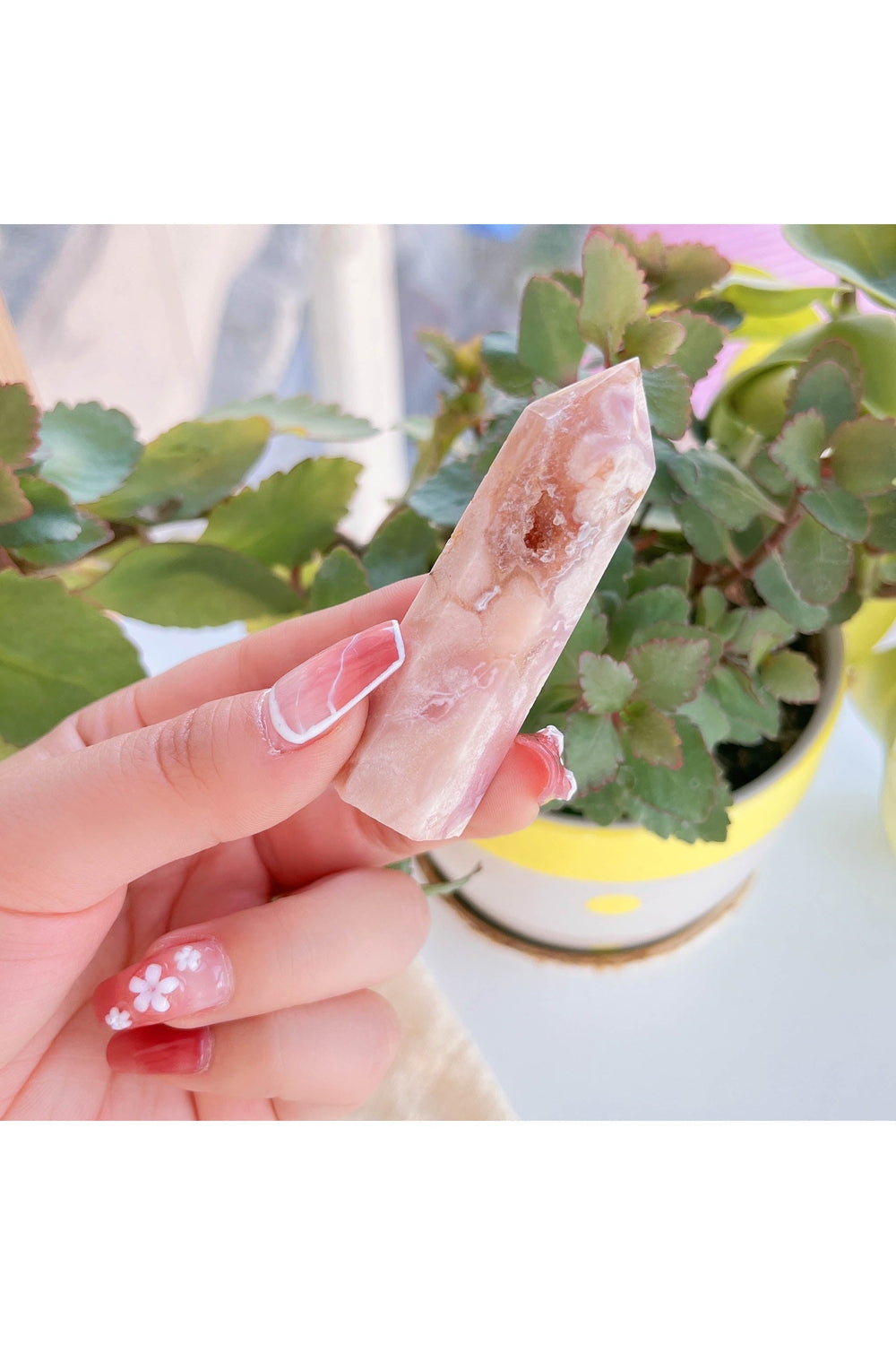 Peach Blossom Crystal Obelisk Display Tower