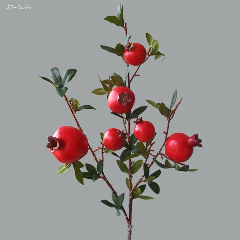 Set of 6 Faux Pomegranate Fruit Stems with Foliage