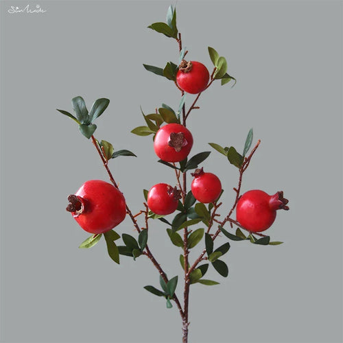 Set of 6 Faux Pomegranate Fruit Stems with Foliage