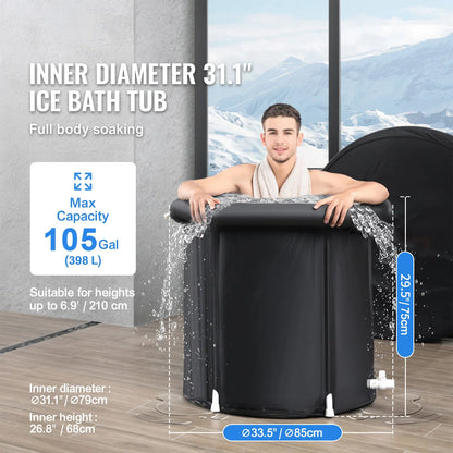 Cold Plunge Tub for Adults - Portable Ice Bath with Insulated Design, Cover & Carry Bag